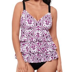 Swim Solutions Women’s Printed Tiered Fauxkini One Piece Swimsuit Purple Size 16